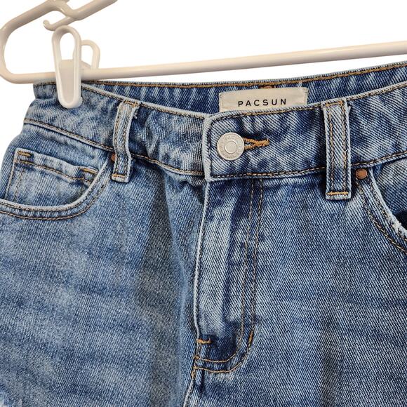 Pacsun Frayed Hem Denim Medium Wash Cut Off Jean Mini Skirt Blue Cotton Size 26 - Picture 3 of 7